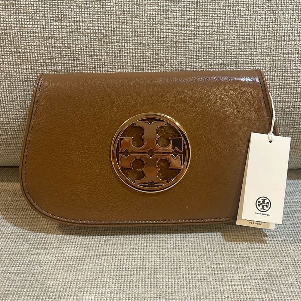 Brown Leather Tory Burch Clutch - New with Tags!
